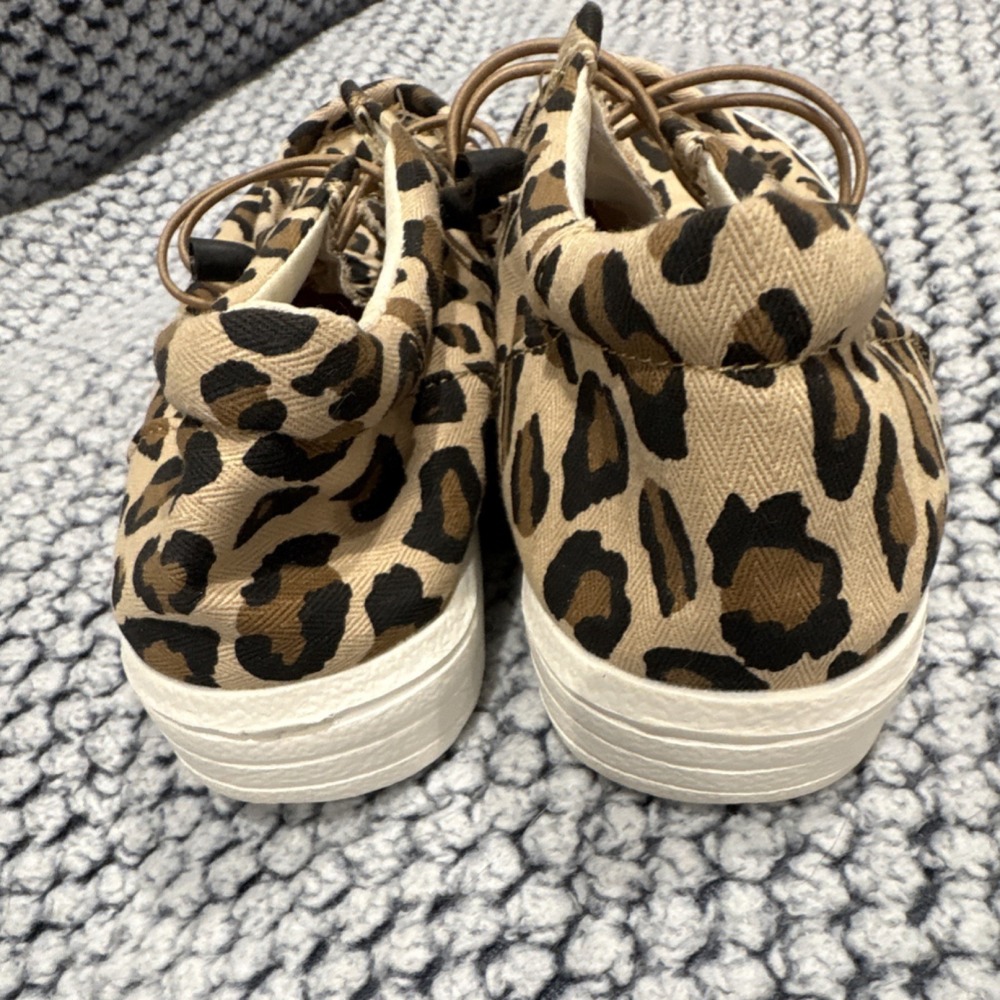 Outwoods Animal Print Canvas Lace Up Flat Slip-On Beige Black Women's US 7 - Picture 3 of 6